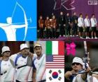 Подиум мужчин из лука команды, Италия, Соединенные Штаты Америки и Корея Южная - Лондон 2012-